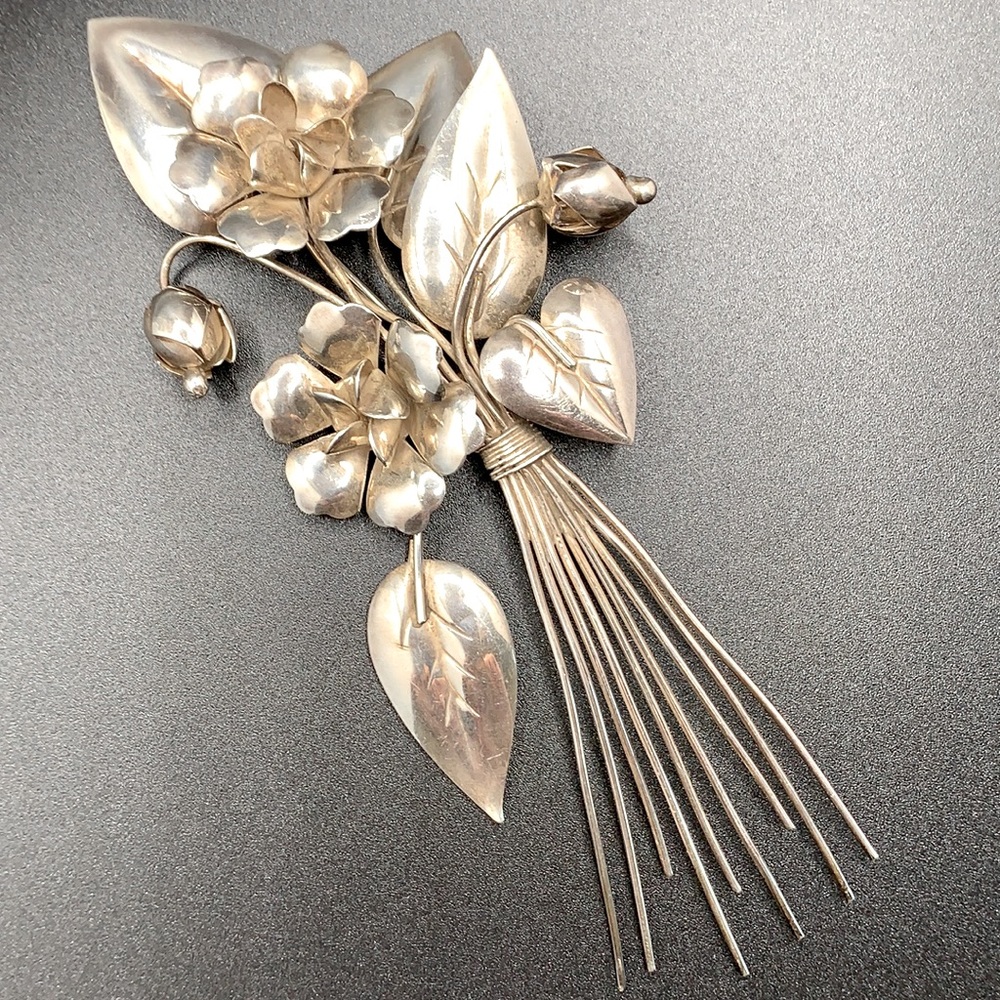 STERLING Large Botanical Brooch